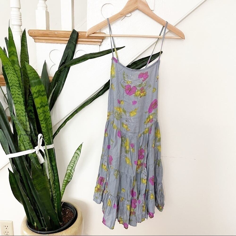Free people gray floral purple pattern mini dress